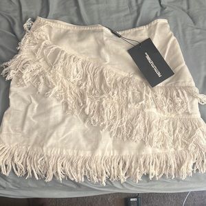 White linen tassel mini skirt
